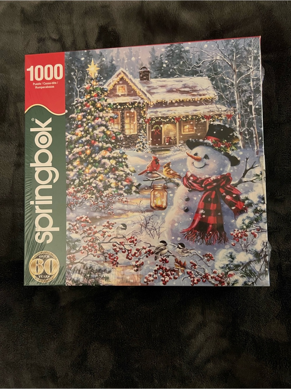 1000-Piece Holiday Snowman Puzzle - Festive Red Scarf Springbok. Sealed/Unopened